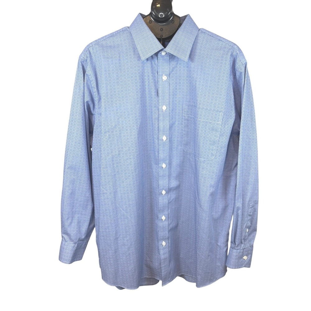 Damon Dri-Tech Mens Blue White Micro Pattern Dress Shirt‎ 17.5 34/35 184227 0718